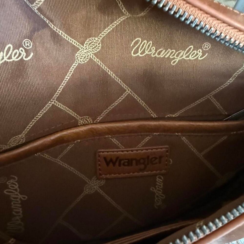 Wrangler Cognac Faux Leather Sling Crossbody Belt Bag Western Adjustable Strap - Picture 4 of 6